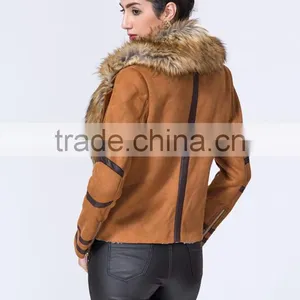 New Fashion Wholesale Clothing Manufacturers Women Suede Jacket With Fur Collar thumbnail-4