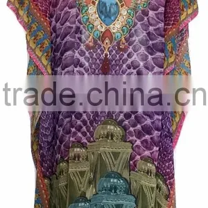 DIGITAL Print Georgette Crystal Embellish Kaftan CAFTAN Tunic Poncho Blouse thumbnail-1