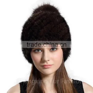 CX-C-206B Fox Fur Ball Mink Fur Knitted Winter Pompom Hat thumbnail-3