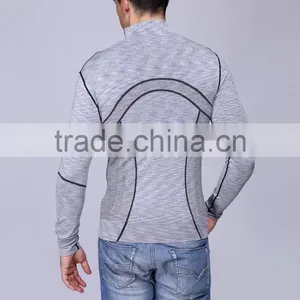 Custom Compression t Shirt Sports Mens Seamless Gym Zipper Jacket thumbnail-2