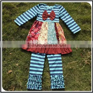 Baby Girl Stripe Giggle Moon Remake Boutique Outfits Children Spring Easter Floral Cotton Dress Pants Ruffles Clothing Set thumbnail-3