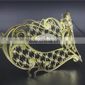 Laser Cut Metal Venetian Mask Masquerade Mardi Gras Silver Gold With Rhinestone thumbnail-4