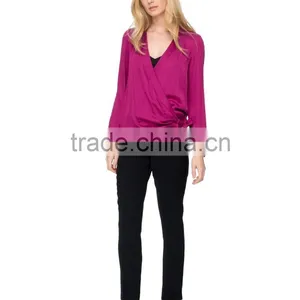 Daily Fit Long Sleeve Wrap-style Lady Blouse for Middle Aged Women thumbnail-5