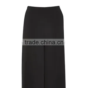 Chic Wide Leg Side Split Palazzo Trousers Black Slack Pants for Ladies thumbnail-3