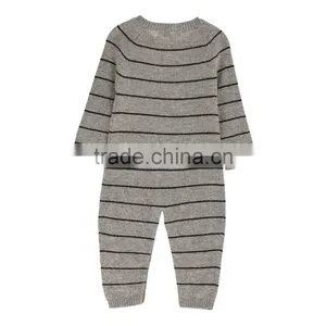 Black and Grey Stripes Mixed Knit Wool and Cashmere Baby Winter Romper thumbnail-2