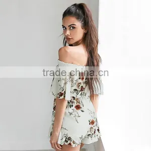Drop Shipping Floral off Shoulder One Piece Adult Fashion Short Jumpsuit for Wholesale 2017 thumbnail-2