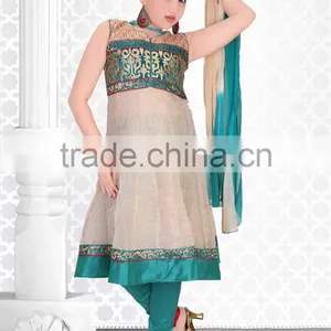 Maize Color With Rama Green at Neck and Border at Bottom Salwar Kameez Sizzling Girls Ready Made thumbnail-1