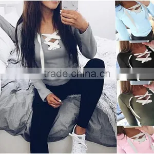 Selling V-neck Cross Bind Coat Long Sleeve Shirt thumbnail-2