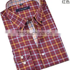 Red and Yellow Contrast Plaids Classical French Cuff Shirt for Men no Pocket Men Clothing Different Placket Designs Shirt thumbnail-1