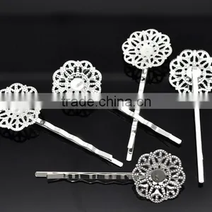 Silver Plated Filigree Flower Bobby Pins Hair Clips 6x2.1cm(Fit 5.5mm), Sold per Pack of 30,Customize thumbnail-1