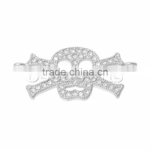 Cheap Copper Connectors Skull Halloween Platinum Plated Micro Pave Exquisite Clear Cubic Zirconia 28mm X13mm,1 Piece thumbnail-1
