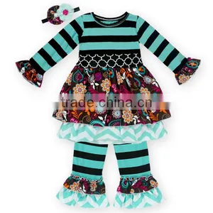 Whoelsale Stripe Cotton Autumn Girl Outfits Ruffle Leggings thumbnail-6