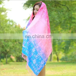 New 100% Cotton Rainbow Sunflower Jacquard Scarves With Tassels thumbnail-1