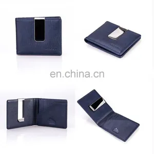 New Design Bule Leather Promotional Wallet Factory Price Money Clip Wholesale thumbnail-6