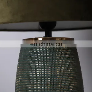 Unique Relief Surface Design Green Cylinder Shape Hotel Ceramic Night Lamp for Living Room thumbnail-3