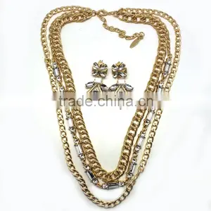 2015 New Arrival Wholesale Fashion Jewelry Set Three Layer Plating Alloy Long Chain Necklace Jewelry Set thumbnail-1
