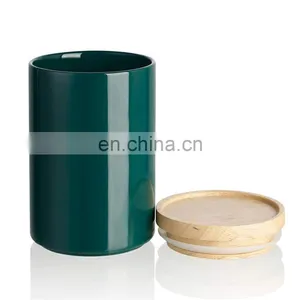 Airtight Stackable Kitchen Ceramic Food Bottle Canister Containers Storage Jar With Seal Bamboo Lid for Coffee Tea Sugar Salt thumbnail-5