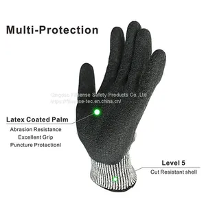 Anti Cut Level 5/C 13 Gauge UHMWPE(HPPE) Liner Latex Crinkle Coated Cut Resistant Gloves thumbnail-4