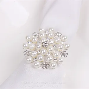 Wholesale Diamond Pearl Napkin Ring Wedding Hotel Napkin Button Holder thumbnail-4