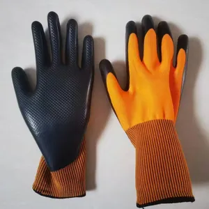 Orange Polyester 13 Gauge Knitted Physical Pressed Black Latex Palm Coated Work Gloves thumbnail-1