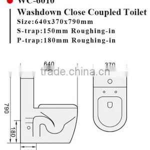 Two-Piece Washdown Watermark Toilet S/P Trap With Geberit or R&T Flush Valve Soft Closing Cover, Australian WELS WC-6010 Quality Choice thumbnail-2