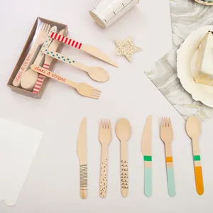 LFGB and FDA Food Safe Wooden and Bamboo Knife Fork Spoon Disposable Cutlery Set Western Take-out Food Bamboo and Wooden FSC Degradable Tableware thumbnail-5