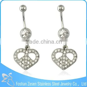 Competitive Price Navel Ring Women Hanging Heart Peace cz Navel Body Jewelry thumbnail-1