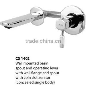 Wall Mounted Basin Spout and Operating Lever With Wall Flange and Spout With Coin Slot Aerator thumbnail-1