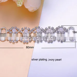 (M0923) 80mmx19mm,16mm Bar, Rhinestone Connector for Hair Jewelry,silver Plating,ivory Pearl thumbnail-1