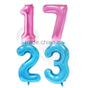 Blue Pink Self Inflatable Number Balloon Foil 40" Helium thumbnail-6