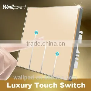 Hot Selling Wallpad C1 Gold LED Waterproof UK Crystal Glass 110~250V 3 Gang 2 Way 3 Way Touch Screen Light Control Wall Switch thumbnail-1