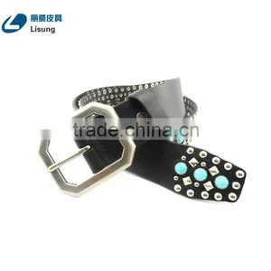 Lady Genuine Leather Turquoise Rhinestone Dress Strap Belt thumbnail-6