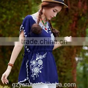 Fashionable Embroidory Causual Lady Tunic Top thumbnail-3
