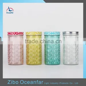 Good Quality Jars Glass Mason Storage Jar Colourful Embossed Diamond Mason Jar thumbnail-1