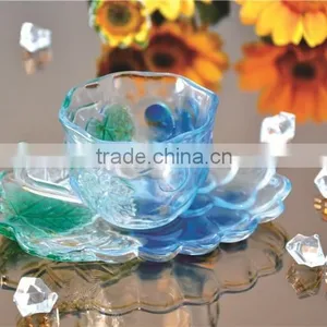 Colored Spray Water Tea Coffee Glass Cup and Saucer Set thumbnail-1