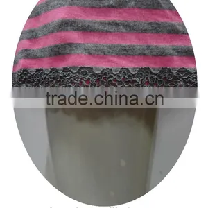 Color Stripe Buckle Fastener Night-robe With Lace Trimming thumbnail-2