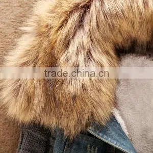 Winter Women Jeans Coat Fleece Denim Hoodies Jacket Slim Fur Collar Coat Outerwear thumbnail-3