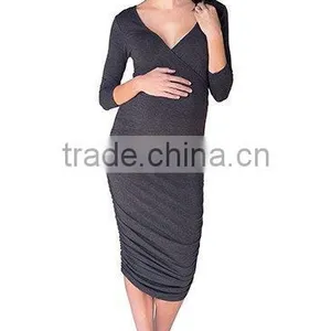 Grey Pregnant Women Maternity Crossover Dress,Nursing Dress, Maternity Clothes thumbnail-1