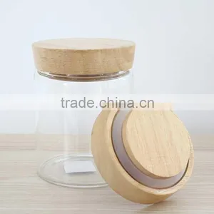 Wholesale 500ml Glass Storage Jar With Wooden Lid Handmade Heat Resistant Glassware N6310 thumbnail-4
