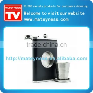 8oz Hip Flask With a Built-in Collapsible Shot Glass - Stainless Steel With Premium Bonded Leather Wrapping thumbnail-1