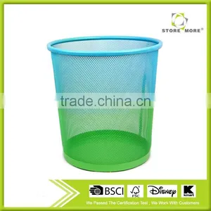 Promotional Green and Blue Round Trash Can/cheap Metal Mesh Trash Can thumbnail-1