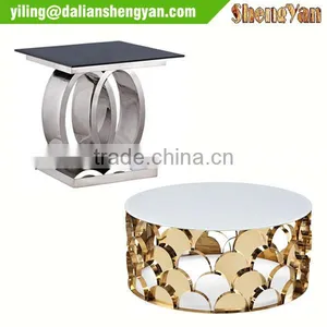 Gold Finish 4 Legged Glass Modern Side Table thumbnail-3