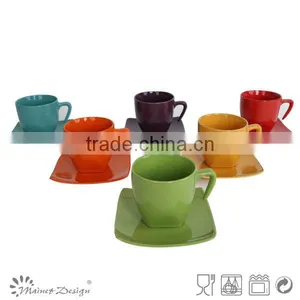 Color Glaze Square Saucer Ceramic Tea Cup and Saucer thumbnail-1