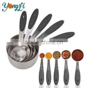 Wholesale Amazon 10-Piece Siliocne Handle For Easy Grip Stainless Steel Measuring Cups And Measuring Spoons Set thumbnail-1