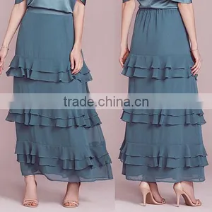 Solid Color Floral Chiffon Tiered Ruffle Maxi Long Skirts for Women thumbnail-1