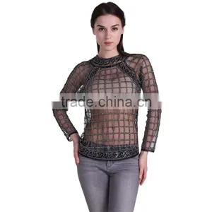 Domin Fashion Wholesale Beading Design Ladies Tops Images thumbnail-6