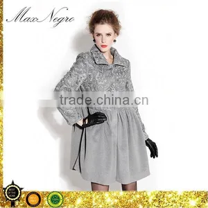 Grey Color Embroidery Long European Style Winter Ladies Coats Pictures thumbnail-1