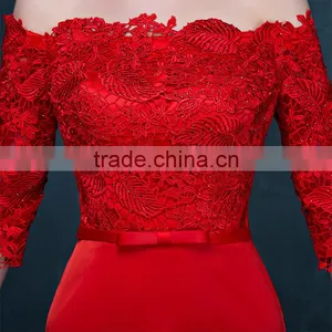 MGOO Brand Design Custom Long Dress Transparent Red Lace Long Dress Off Shoulder Applique Long Sleeves Prom Dress 2069 thumbnail-4