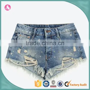 2016 Custom Fashion Rivet Ripped Apparel Young Girl Summer Sexy Women Jeans Shorts Short Pants Half Pants Cotton Girls thumbnail-1