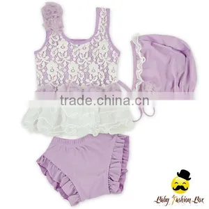 YZA-005 Yiwu Yihong Fashion Sleeveless Sewn Flowers Lace Ruffle Short Smocking Pant Baby Hat Keep Sunshine Newborn Cute Swimwear thumbnail-6